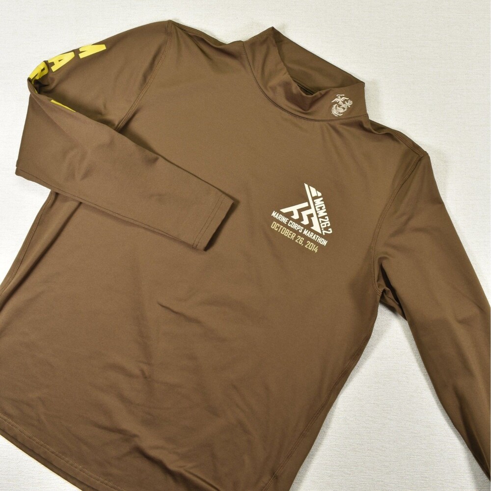 Marine Corps Marathon 2014 Borwn Long Sleeve Shirt MCM 26.2 Mock Neck L Layering